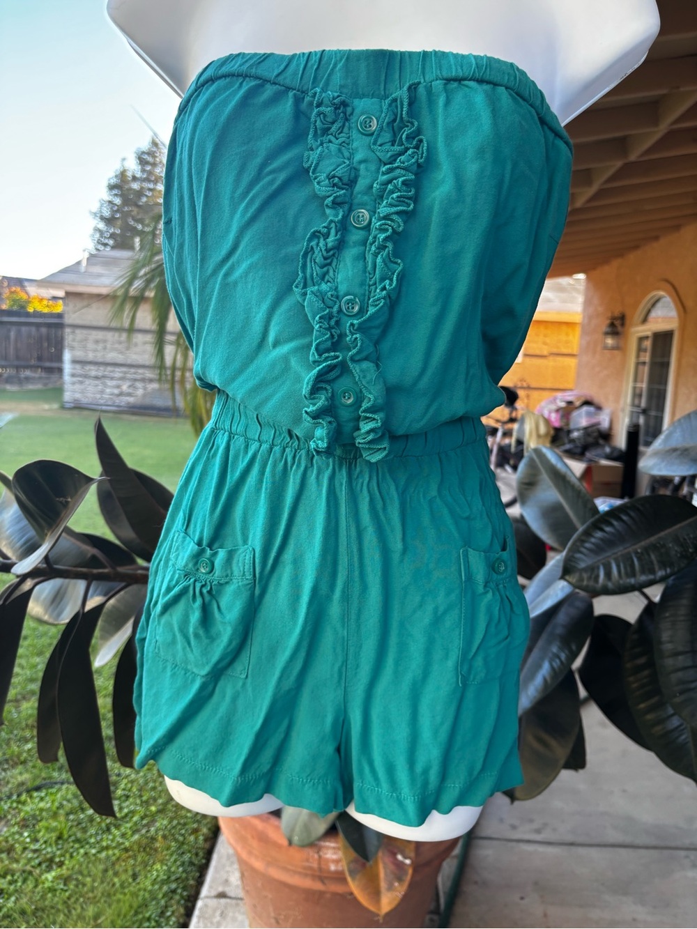 Forever 21 Teal Green Strapless Romper